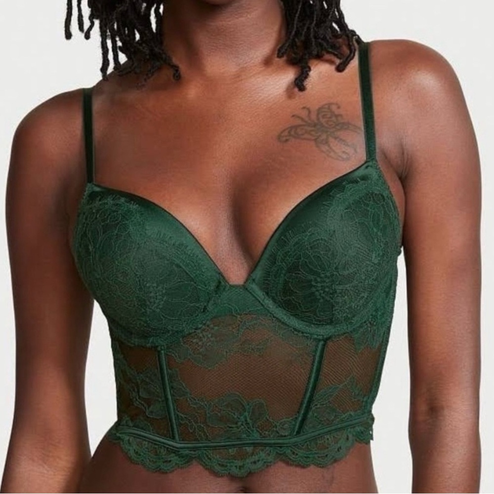 Victoria's Secret Very Sexy Push Up Bra Emerald Green Corset Top 36B LIKE NEW - Picture 4 of 12